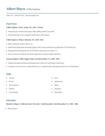 Utility Engineer Resume