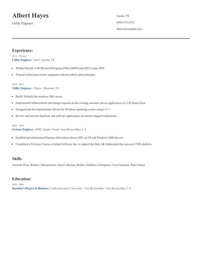 Utility Engineer Resume