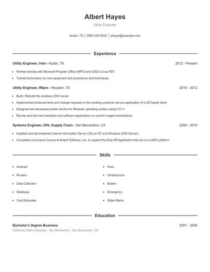 Utility Engineer Resume
