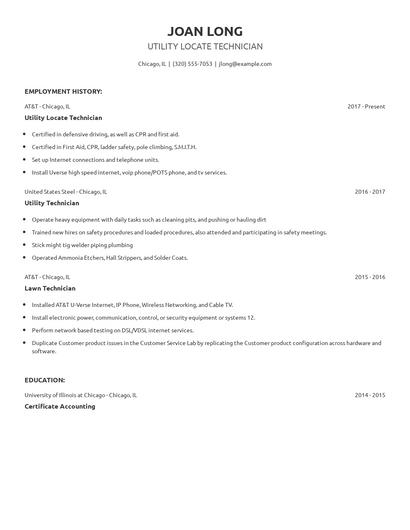 Utility Locate Technician Resume