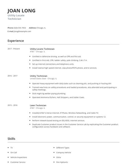 Utility Locate Technician Resume