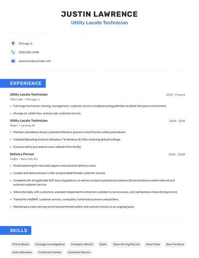 Utility Locate Technician Resume