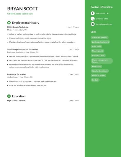 Utility Locate Technician Resume