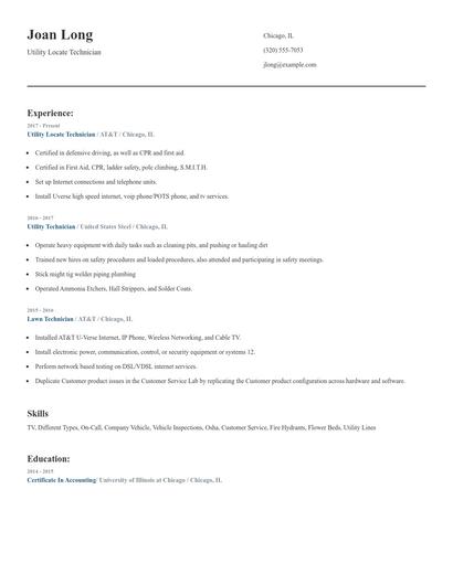 Utility Locate Technician Resume