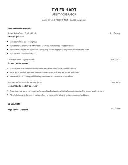 Utility Operator Resume