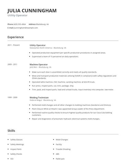 Utility Operator Resume