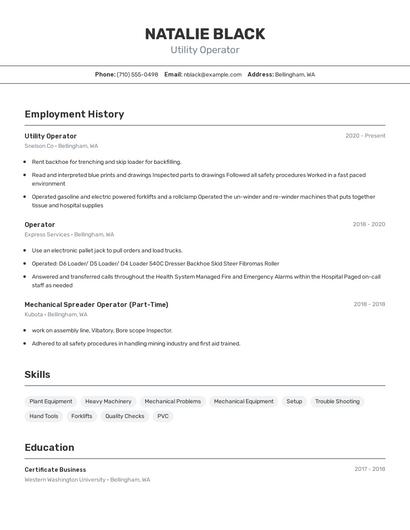 Utility Operator Resume