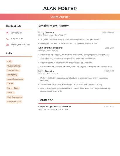 Utility Operator Resume