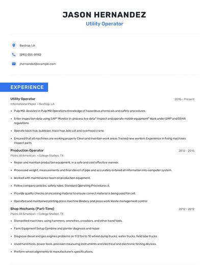 Utility Operator Resume