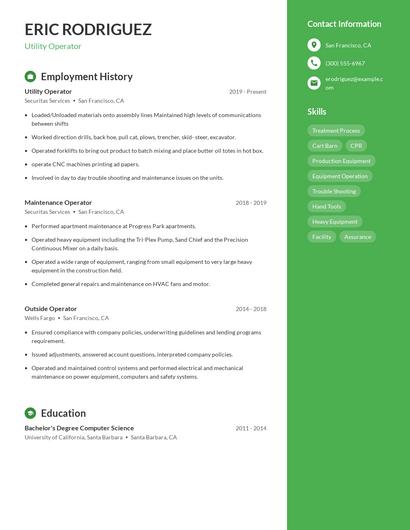 Utility Operator Resume