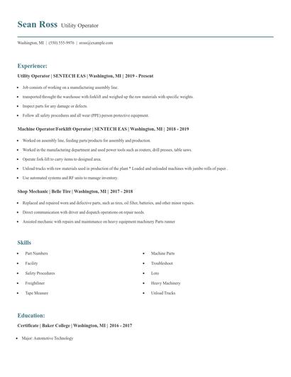 Utility Operator Resume