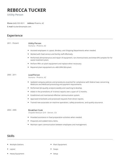 Utility Person Resume