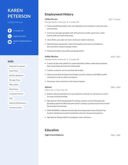 Utility Person Resume
