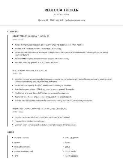 Utility Person Resume