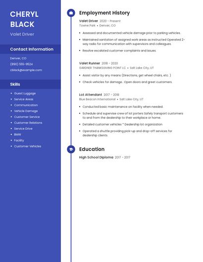 Valet Driver Resume