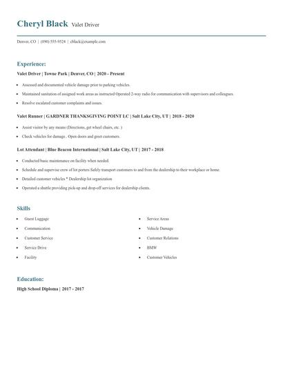 Valet Driver Resume