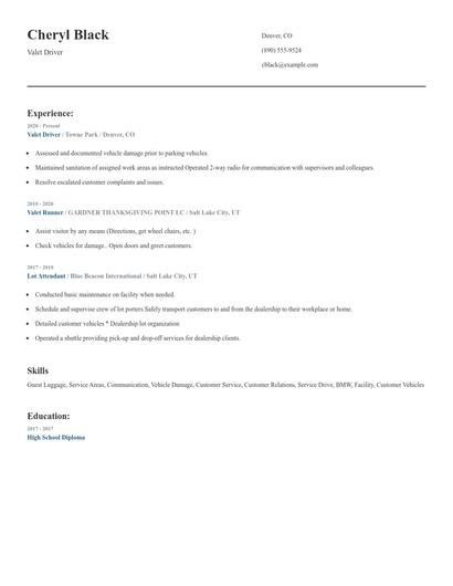 Valet Driver Resume