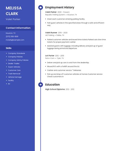 Valet Parker Resume