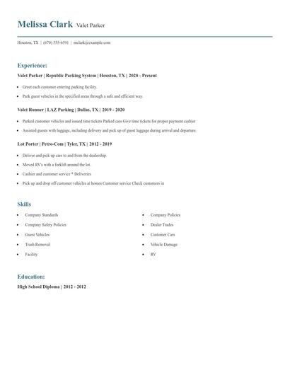 Valet Parker Resume