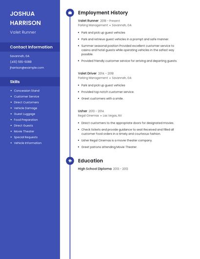 Valet Runner Resume