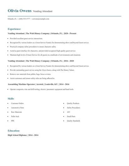 Vending Attendant Resume