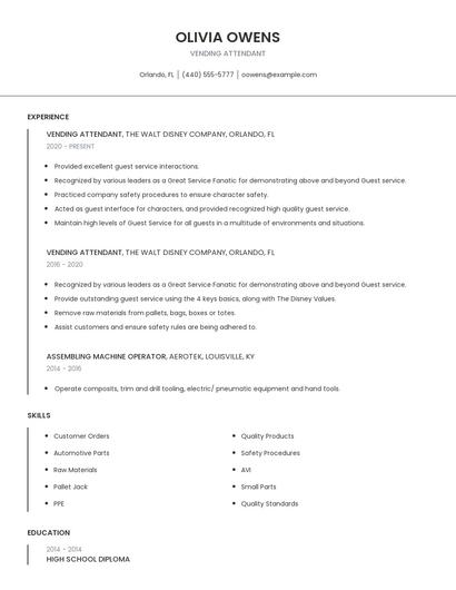 Vending Attendant Resume