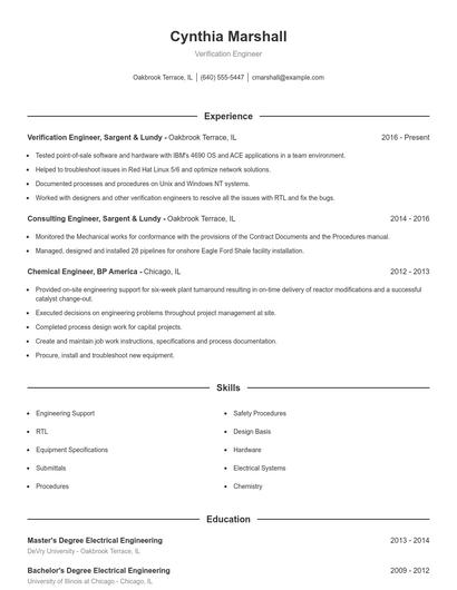Verification Engineer Resume