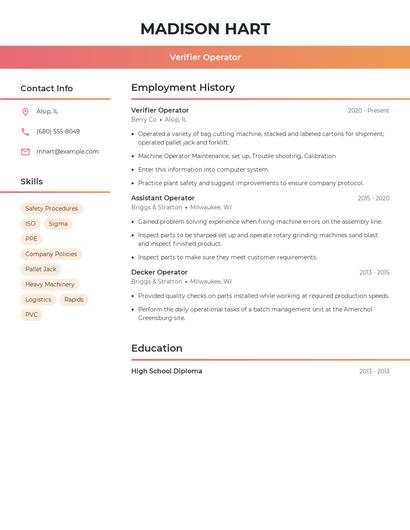 Verifier Operator Resume