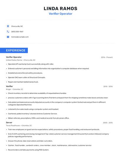 Verifier Operator Resume