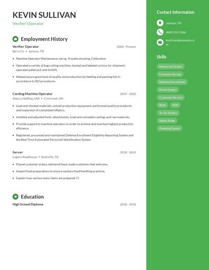 Verifier Operator Resume