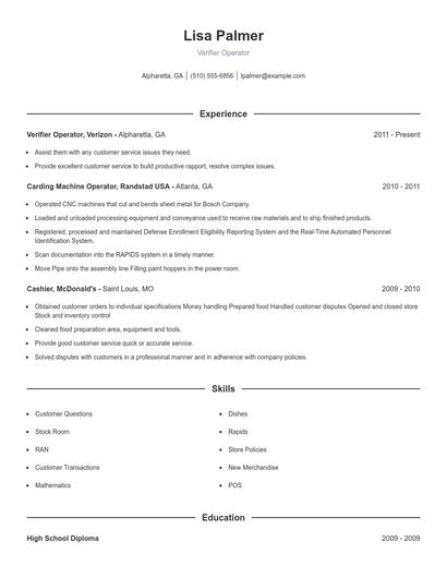 Verifier Operator Resume