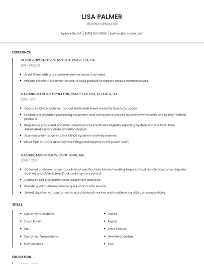 Verifier Operator Resume