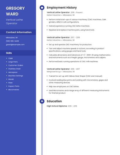 Vertical Lathe Operator Resume