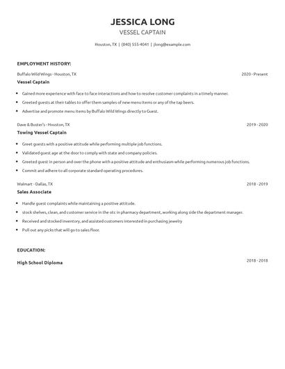 Vessel Captain Resume