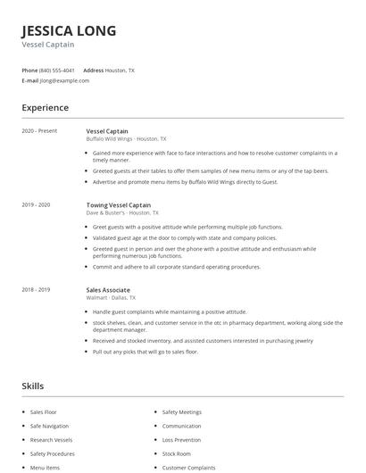 Vessel Captain Resume