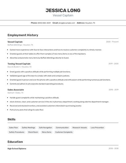 Vessel Captain Resume