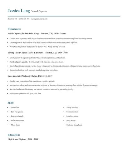Vessel Captain Resume