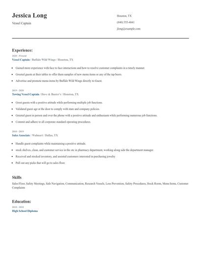 Vessel Captain Resume