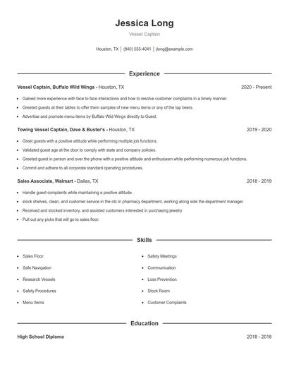 Vessel Captain Resume