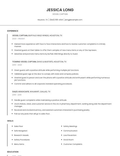 Vessel Captain Resume