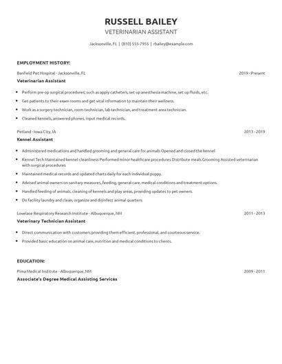 Veterinarian Assistant Resume