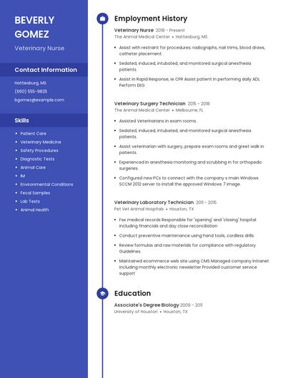 Veterinary Nurse Resume