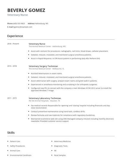 Veterinary Nurse Resume