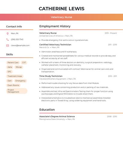 Veterinary Nurse Resume