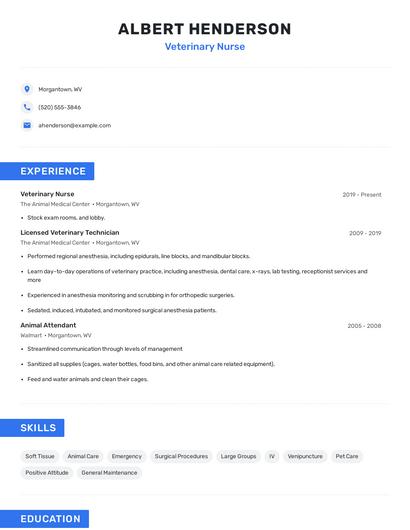 Veterinary Nurse Resume