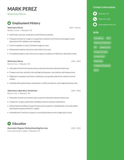 Veterinary Nurse Resume