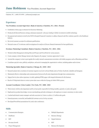 Vice President, Account Supervisor Resume