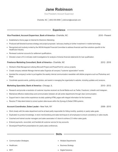 Vice President, Account Supervisor Resume