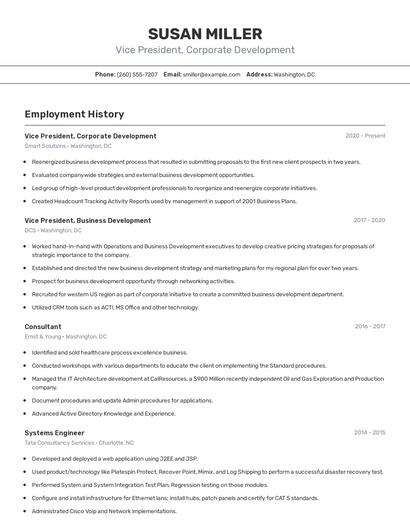 Vice President, Corporate Development Resume