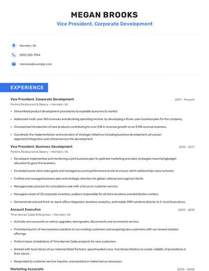 Vice President, Corporate Development Resume